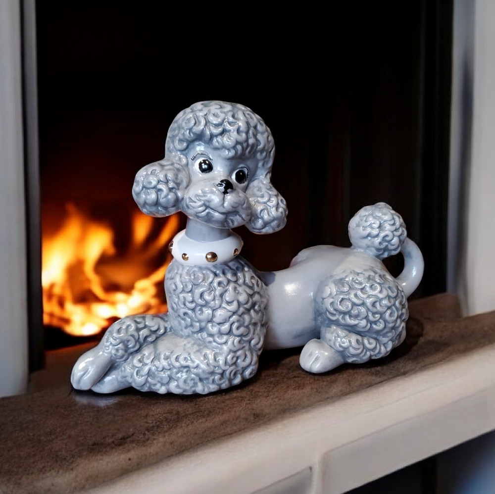 Vintage Atlantic Mold Mid Century Gray Poodle Figurine